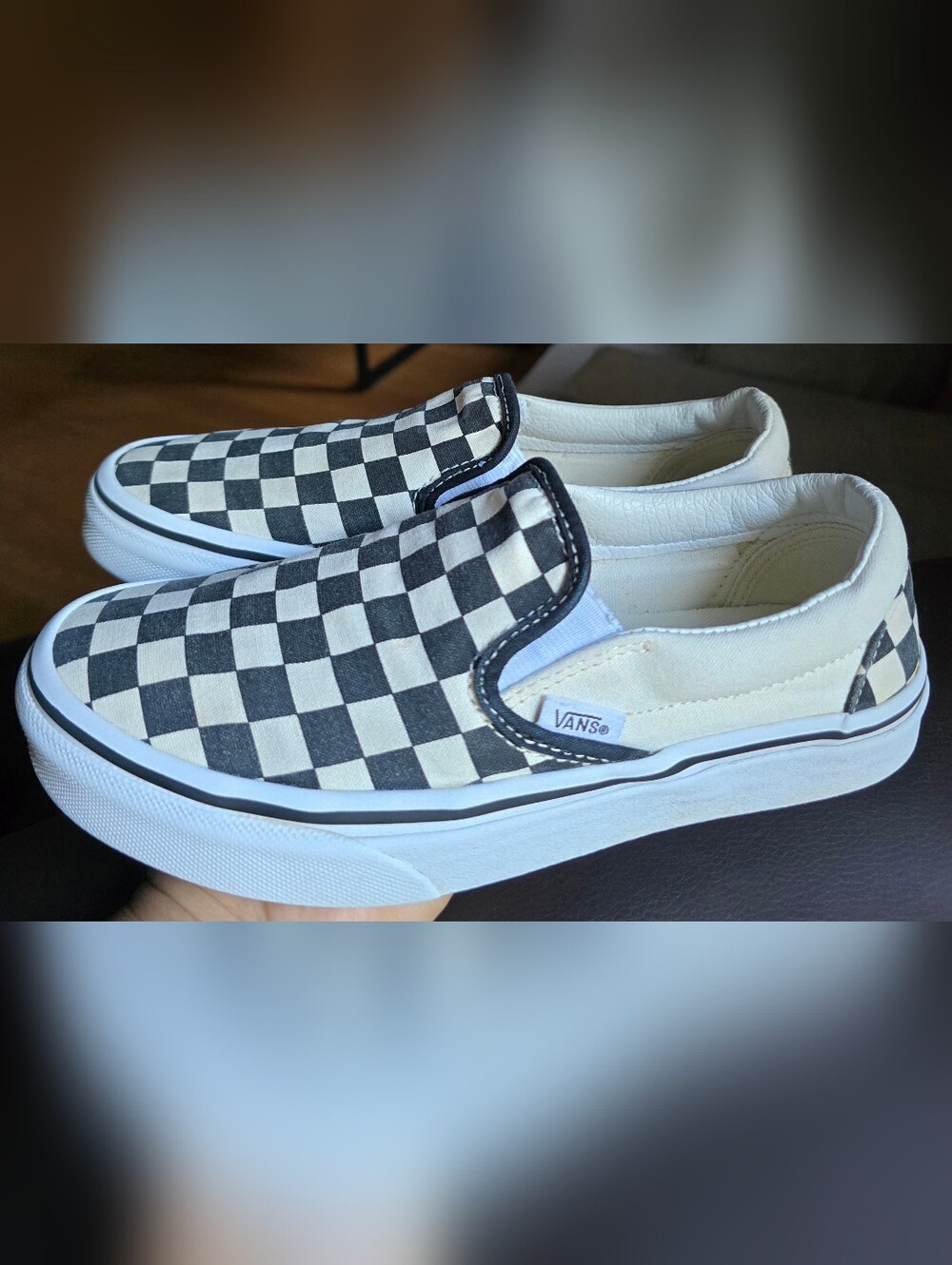 Sz 4.5 Men's/6.0 Women's VANS CLASSIC CHECKERBOARD Black Slip-on Shoes